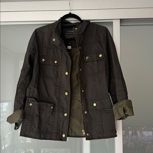 J. Crew Dark Green Utility Jacket with Gold Accents
